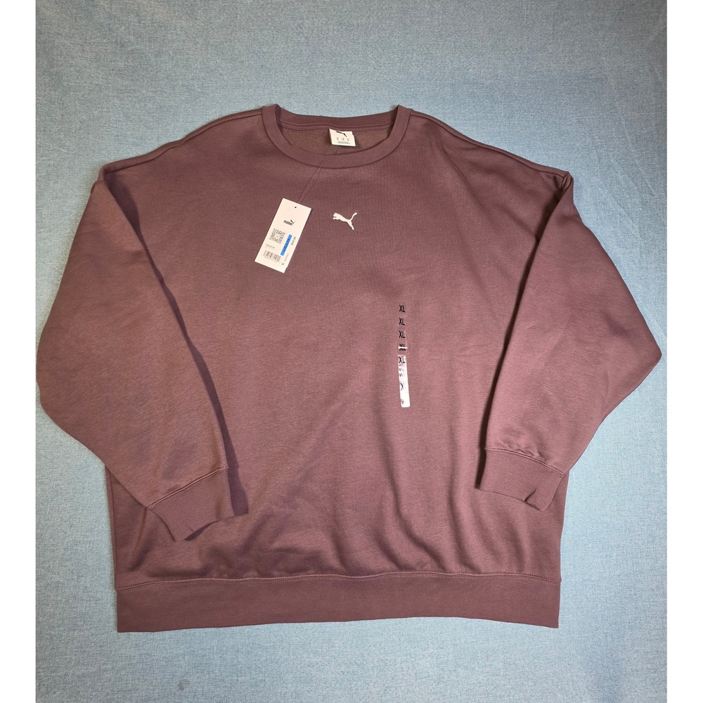 Puma ESS Oversized Crew Sweatshirt Raisin Purple Fleece Pullover XL, NWT